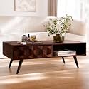 Bme Georgina Solid Wood Coffee Table, 2 Drawers &amp; Open Shelves, Walnut