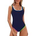 BMJL Womens One Piece Swimsuit Sports Ribbed High Cut Slimming Bathing Suit