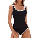 BMJL Womens One Piece Swimsuit Sports Ribbed High Cut Slimming Bathing Suit