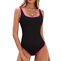 BMJL Womens One Piece Swimsuit Sports Ribbed High Cut Slimming Bathing Suit