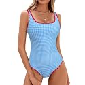 BMJL Womens One Piece Swimsuit Sports Ribbed High Cut Slimming Bathing Suit