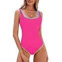 BMJL Womens One Piece Swimsuit Sports Ribbed High Cut Slimming Bathing Suit
