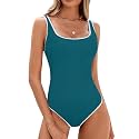 BMJL Womens One Piece Swimsuit Sports Ribbed High Cut Slimming Bathing Suit