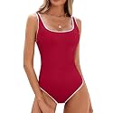BMJL Womens One Piece Swimsuit Sports Ribbed High Cut Slimming Bathing Suit