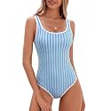 BMJL Womens One Piece Swimsuit Sports Ribbed High Cut Slimming Bathing Suit