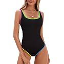 BMJL Womens One Piece Swimsuit Sports Ribbed High Cut Slimming Bathing Suit