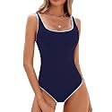 BMJL Womens One Piece Swimsuit Sports Ribbed High Cut Slimming Bathing Suit