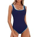 BMJL Womens One Piece Swimsuit Sports Ribbed High Cut Slimming Bathing Suit
