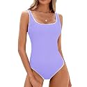 BMJL Womens One Piece Swimsuit Sports Ribbed High Cut Slimming Bathing Suit