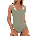 BMJL Womens One Piece Swimsuit Sports Ribbed High Cut Slimming Bathing Suit