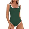 BMJL Womens One Piece Swimsuit Sports Ribbed High Cut Slimming Bathing Suit