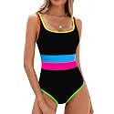 BMJL Womens One Piece Swimsuit Sports Ribbed High Cut Slimming Bathing Suit