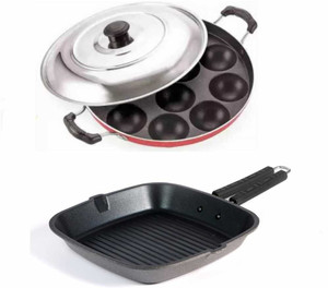 bms lifestyle 2-piece aluminium non-stick cookware set - grill pan  red appam non-stick coated cookware set ptfe non-stick 1 - piece