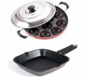 BMS Lifestyle 2-Piece Aluminium Non-Stick Cookware Set - Grill Pan & Red Appam Non-Stick Coated Cookware Set (PTFE (Non-stick), 1 - Piece)