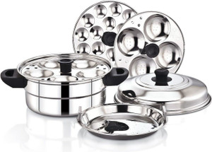 bms lifestyle stainless steel steamer pot 2 idli plates1 mini idli plate1 dhokla plate induction  standard idli maker 4 plates 9 idlis 