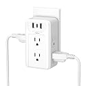 BN-LINK Multi Plug Outlet, 6 Wall Outlet Extender with 3 USB Charging Ports (1 USB C) Total 3.4A, 3-Sided Outlets Splitter Multiple Outlet Wall Plug for Home Office Dorm Room