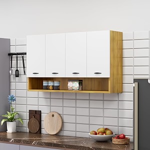 bniture engineered wood wall-mount kitchen cabinet  modular kitchen storage cabinet with shelves amp 4 doors  space-saving wall cabinet for kitchen giant wood amp frosty white