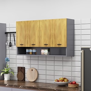 bniture engineered wood wall-mount kitchen cabinet  modular kitchen storage cabinet with shelves amp 4 doors  space-saving wall cabinet for kitchen slate grey amp giant wood
