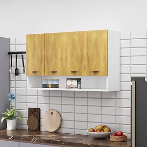 bniture engineered wood wall-mount kitchen cabinet  modular kitchen storage cabinet with shelves amp 4 doors  space-saving wall cabinet for kitchen frosty white amp giant wood