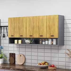 bniture engineered wood wall-mount kitchen cabinet  modular kitchen storage cabinet with shelves amp 5 doors  space-saving wall cabinet for kitchen slate grey amp giant wood