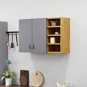 bniture engineered wood wall-mount kitchen cabinet  modular kitchen storage cabinet with shelves amp 2 doors with open box  space-saving wall cabinet for kitchen giant wood amp grey