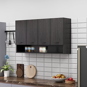 bniture engineered wood wall-mount kitchen cabinet  modular kitchen storage cabinet with shelves amp 4 doors  space-saving wall cabinet for kitchen flower wenge