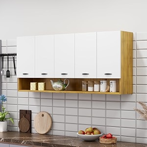 bniture engineered wood wall-mount kitchen cabinet  modular kitchen storage cabinet with shelves amp 5 doors  space-saving wall cabinet for kitchen giant wood amp frosty white