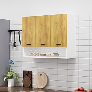 bniture engineered wood wall-mount kitchen cabinet  modular kitchen storage cabinet with shelves amp 3 doors  space-saving wall cabinet for kitchen frosty white amp giant wood