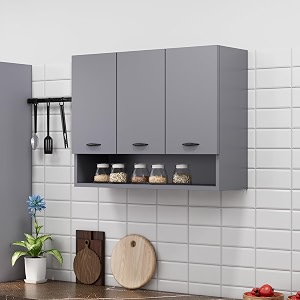 bniture engineered wood wall-mount kitchen cabinet  modular kitchen storage cabinet with shelves amp 3 doors  space-saving wall cabinet for kitchen slate grey