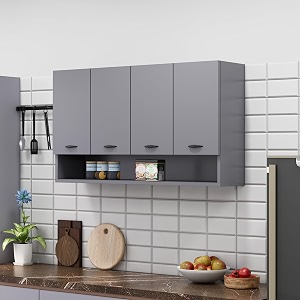 bniture engineered wood wall-mount kitchen cabinet  modular kitchen storage cabinet with shelves amp 4 doors  space-saving wall cabinet for kitchen slate grey