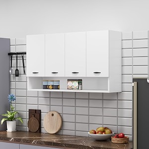 bniture engineered wood wall-mount kitchen cabinet  modular kitchen storage cabinet with shelves amp 4 doors  space-saving wall cabinet for kitchen frosty white