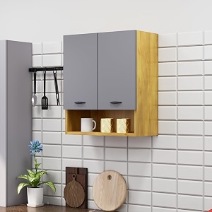 bniture engineered wood wall-mount kitchen cabinet  modular kitchen storage cabinet with shelves amp 2 doors  space-saving wall cabinet for kitchen giant wood amp grey