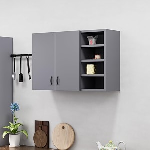 bniture engineered wood wall-mount kitchen cabinet  modular kitchen storage cabinet with shelves amp 2 doors with open box  space-saving wall cabinet for kitchen slate grey