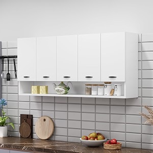 bniture engineered wood wall-mount kitchen cabinet  modular kitchen storage cabinet with shelves amp 5 doors  space-saving wall cabinet for kitchen frosty white