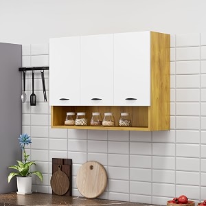 bniture engineered wood wall-mount kitchen cabinet  modular kitchen storage cabinet with shelves amp 3 doors  space-saving wall cabinet for kitchen giant wood amp frosty white