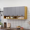 Bniture Engineered Wood Wall-Mount Kitchen Cabinet | Modular Kitchen Storage Cabinet with Shelves &amp; 5 Doors | Space-Saving Wall Cabinet for Kitchen (Giant Wood &amp; Grey)