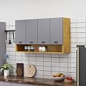Bniture Engineered Wood Wall-Mount Kitchen Cabinet | Modular Kitchen Storage Cabinet with Shelves &amp; 4 Doors | Space-Saving Wall Cabinet for Kitchen (Giant Wood &amp; Grey)