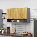Bniture Engineered Wood Wall-Mount Kitchen Cabinet | Modular Kitchen Storage Cabinet with Shelves & 4 Doors | Space-Saving Wall Cabinet for Kitchen (Slate Grey & Giant Wood)