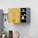 Bniture Engineered Wood Wall-Mount Kitchen Cabinet | Modular Kitchen Storage Cabinet with Shelves &amp; 2 Doors with Open Box | Space-Saving Wall Cabinet for Kitchen (Slate Grey &amp; Giant Wood)