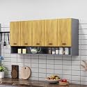 Bniture Engineered Wood Wall-Mount Kitchen Cabinet | Modular Kitchen Storage Cabinet with Shelves &amp; 5 Doors | Space-Saving Wall Cabinet for Kitchen (Slate Grey &amp; Giant Wood)