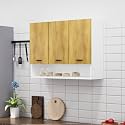 Bniture Engineered Wood Wall-Mount Kitchen Cabinet | Modular Kitchen Storage Cabinet with Shelves &amp; 3 Doors | Space-Saving Wall Cabinet for Kitchen (Frosty White &amp; Giant Wood)