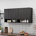 Bniture Engineered Wood Wall-Mount Kitchen Cabinet | Modular Kitchen Storage Cabinet with Shelves &amp; 5 Doors | Space-Saving Wall Cabinet for Kitchen (Flower Wenge)