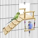 BNOSDM Bird Perch Platform with Mirror, Wooden Climbing Ladder for Parakeet, Small Bird Swing Toys Parrot Cage Accessories Budgie Playground for Cockatiel, Lovebirds, Conures, Finch