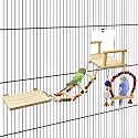 BNOSDM Bird Perch Platform with Mirror, Wooden Climbing Ladder for Parakeet, Small Bird Swing Toys with Hanging Chewing Balls Parrot Cage Accessories Budgie Playground for Cockatiel, Lovebird, Conure