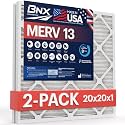BNX 20x20x1 MERV 13 Air Filter 2 Pack - MADE IN USA - Electrostatic Pleated Air Conditioner HVAC AC Furnace Filters - Removes Pollen, Mold, Bacteria