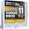 BNX TruFilter 14x14x1 Air Filter MERV 11 (2-Pack) - MADE IN USA - Allergen Defense Electrostatic Pleated Air Conditioner HVAC AC Furnace Filters for Allergies, Dust, Pet, Smoke, Allergy MPR 1200 FPR 7