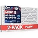 BNX TruFilter 14x24x1 MERV 13 (2-Pack) AC Furnace Air Filter - MADE IN USA - Electrostatic Pleated Air Conditioner HVAC AC Furnace Filters - Removes Pollen, Mold, Bacteria, Smoke