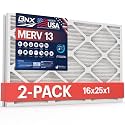 BNX TruFilter 16x25x1 Air Filter MERV 13 AC Filter, HVAC Furnace Filter, 2 Pack (ACTUAL SIZE 15.69"x24.69"x0.75") Allergies, Dust, Pet Dander &amp; Smoke - MADE IN USA - MPR1500 / FPR 10