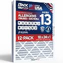 BNX TruFilter 18x24x1 Air Filter MERV 13 AC Filter, HVAC Furnace Filter, 2 Pack (ACTUAL SIZE 17.69"x24.69"x0.75") Allergies, Dust, Pet Dander &amp; Smoke - MADE IN USA - MPR1500 / FPR 10