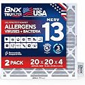 BNX TruFilter 20x20x4 (19.5’’ x 19.5’’ x 3.63‘’ Slim Fit) MERV 13 Air Filter (2-Pack) - MADE IN USA - Air Conditioner HVAC AC Furnace Filters Health, Allergies, Mold, Bacteria, Smoke, MPR 1900 FPR 10